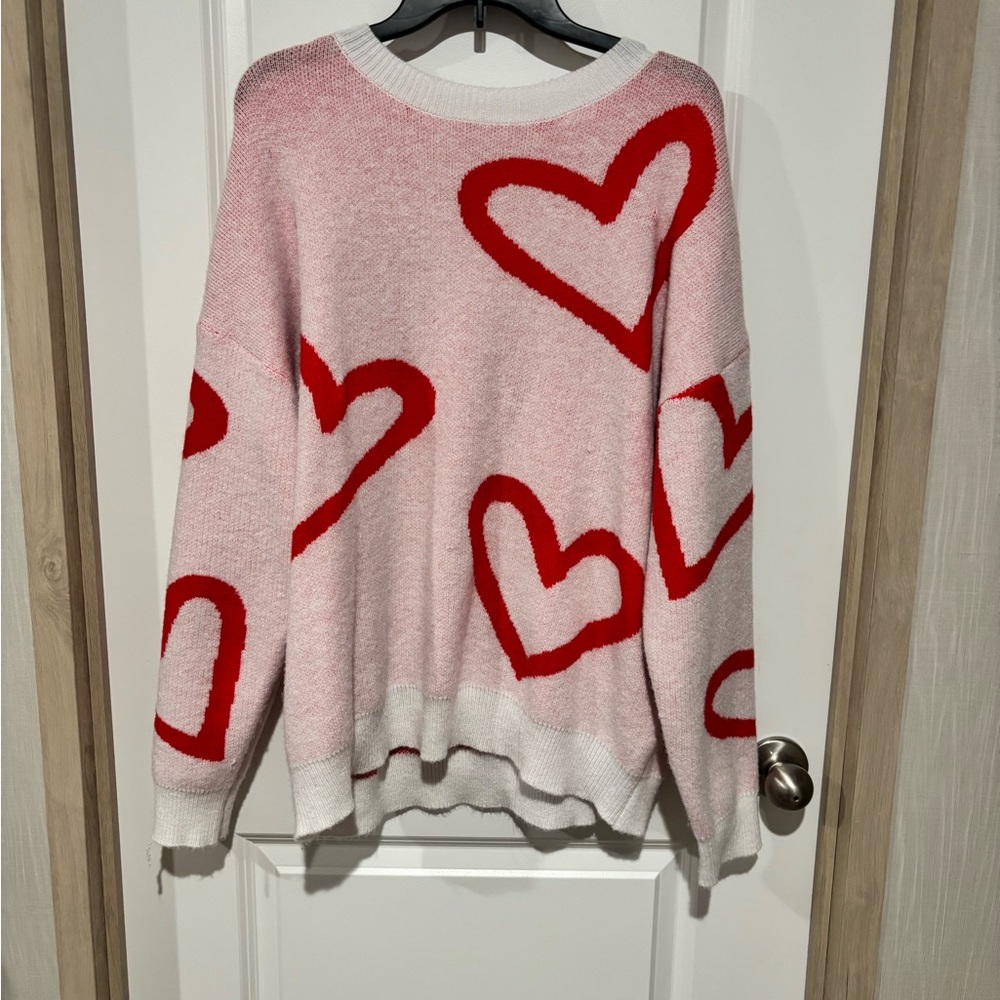 Heart Patterned Pink and Red Sweater
